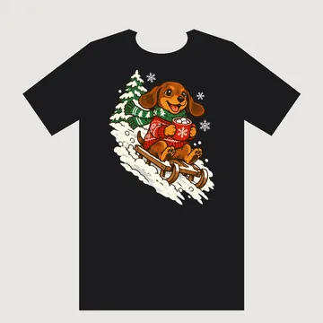 Áo thun đen in mẫu chó dachshund trượt tuyết