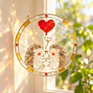Suncatcher kính màu in mẫu đôi nhím Valentine